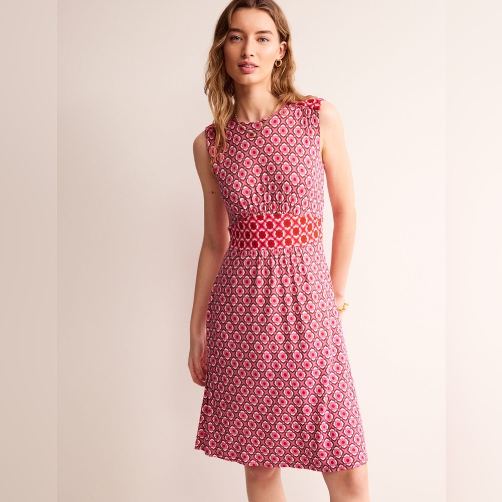 NWT Boden Thea Sleeveless Dress Sangria Sunset Geometric Preppy size 20-22 Long